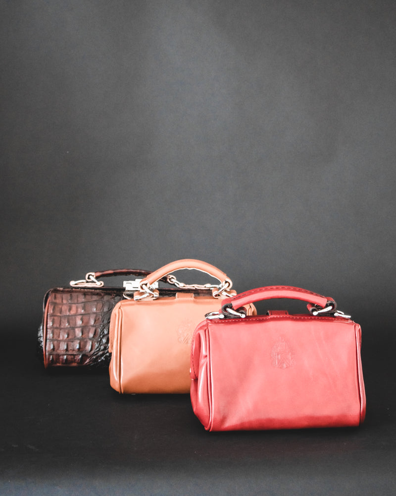 Leather ladies bag - Miss Doctor - Cognac Croco