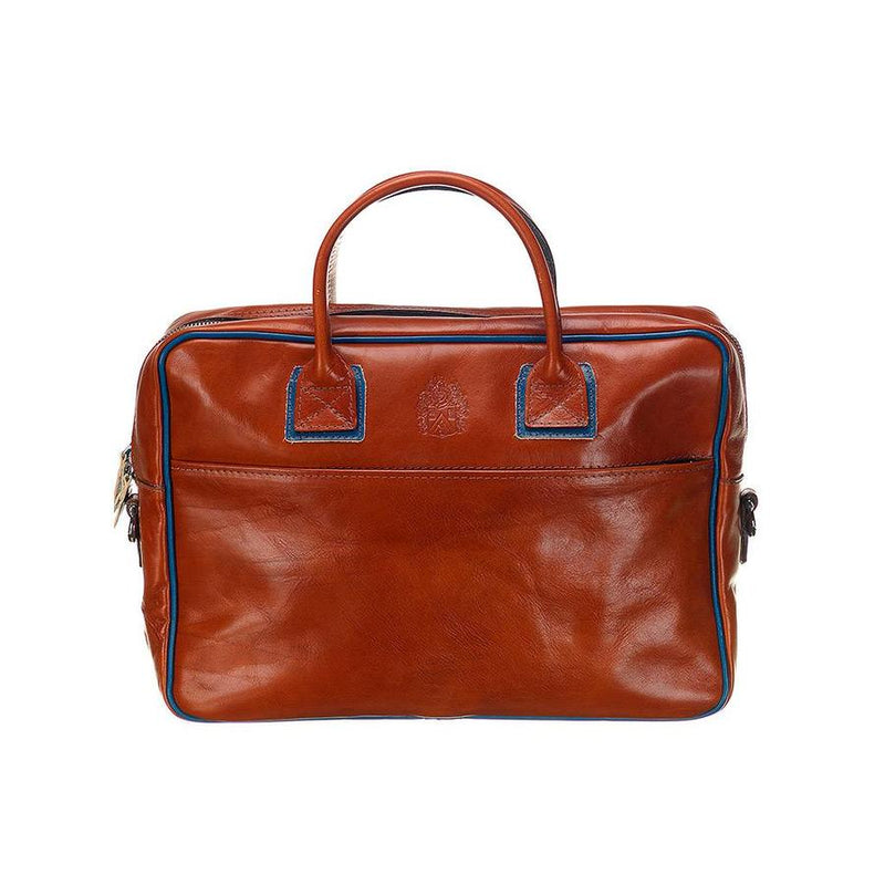 Leather Laptop Bag - The Sleeve Plus - Cognac/Blue