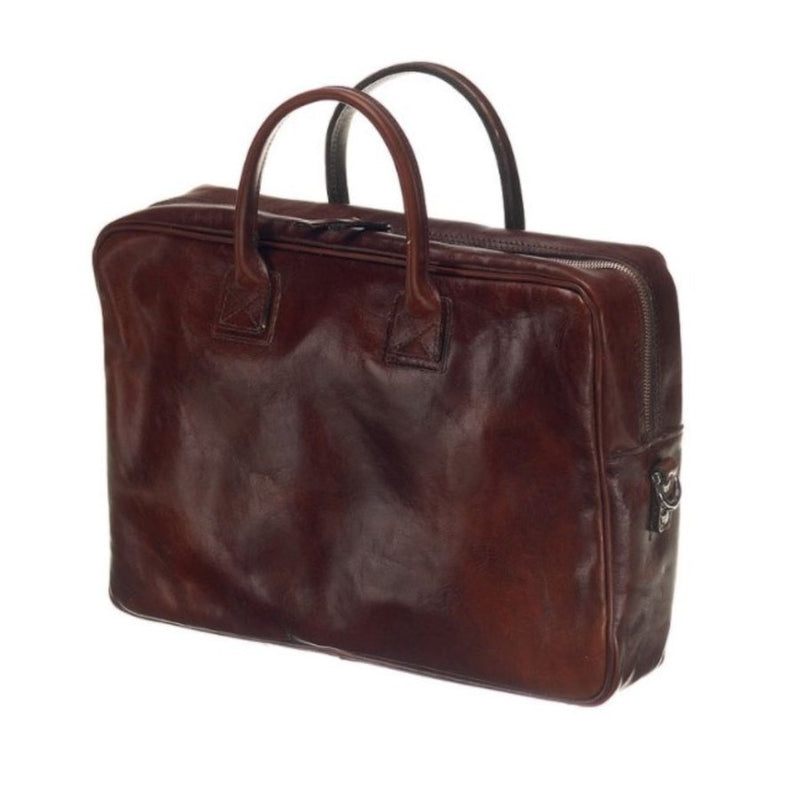 <transcy>Leather Laptop Bag - The Sleeve Plus - With trolley system - Dark Brown</transcy>