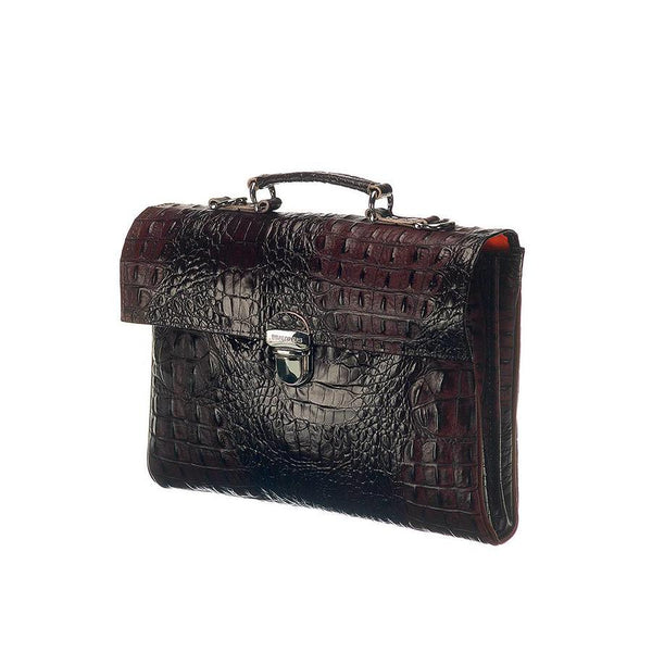 Leather Briefcase - The Walker - Dark Brown Croco