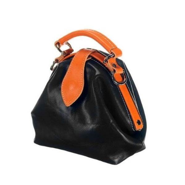 Leather ladies bag - The Vesper - Black/orange