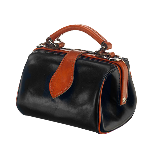 Leather ladies bag - Miss Doctor - Black with Cognac